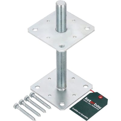 KOTARBAU® Paalhouder, Paalvoet, Verzinkt Staal, 110 x 110 x 250 mm, M24, Zilver, Paalsteun, Regelbare Paalhouder, voor Beton, Verstelbare Paalvoet, Gegalvaniseerde Paaldrager