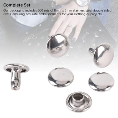 500 Jeu de Rivets Double Face Acier Inoxydable Tête Ronde 8x6mm Jeu de Clous pour Artisanat du Cuir Vêtements white