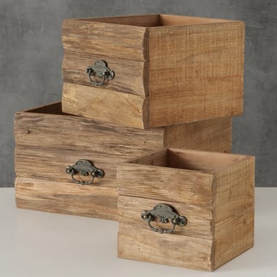 Opberg kisten - 3 set - Hout - 30x30x16cm - Bruin - lade model.