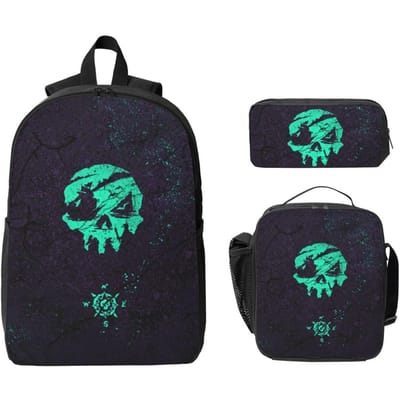 3-delige Seas Of Thieves Rugzakset voor Kinderen Etui Sets Schooltassen Sets met Lunchbox Voor Schoolleerlingen Rugzak black