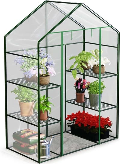 Tuinkas met 4 schappen - 140x70x195 cm - PVC