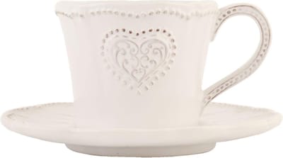 Clayre & Eef Kop en Schotel 160 ml Beige Keramiek Hart