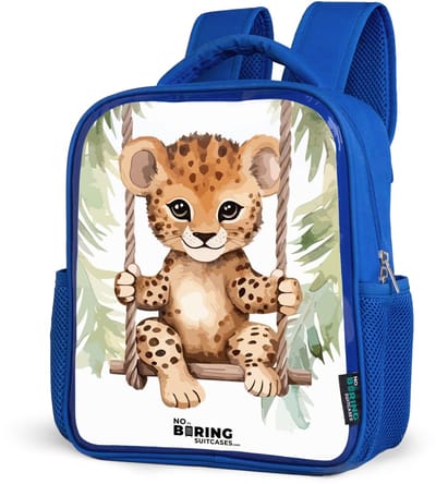 NoBoringSuitcases.com® - Rugzak blauw - Schooltas jongens - Luipaard welp op een schommel waterverf illustratie - Kinder rugtas jongen - Boekentas kind - Kinderrugzak voor school - Schoolrugzak