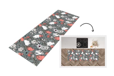 Keukenloper - Loper keuken - Klaproos - Schets - Vintage - 150x50 cm - Keukenloper vinyl