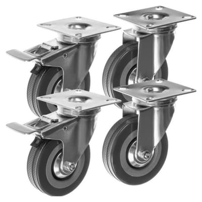 Malatec Zwenkwielen - 4x stuks - zilver/grijs - ijzer - PVC - zwenkwielen met rem - bureaustoel