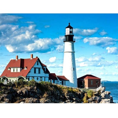 Peinture diamant 5D à faire soi-même « Paysage de phare » Broderie strass au point de croix 20X30CM blue