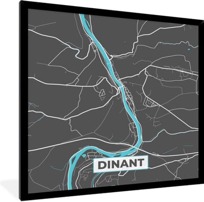 Fotolijst incl. Poster - België – Dinant – Stadskaart – Kaart – Blauw – Plattegrond - 40x40 cm - Posterlijst