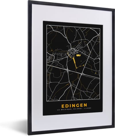 Fotolijst incl. Poster - Plattegrond - Kaart - Goud - Edingen - Stadskaart - 30x40 cm - Posterlijst