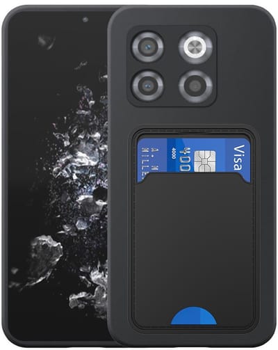 Geschikt voor OnePlus 10T Telefoonhoesje met TPU Pasjeshouder - Flexible Back Cover Case Siliconen TPU with Cardslot - Zwart - Smartphonica geschikt voor OnePlus 10T