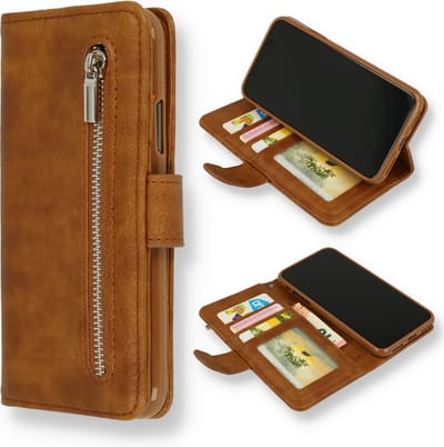 Casemania Hoesje Geschikt voor Samsung Galaxy A15 - Bruin - Luxe Kunstlederen Portemonnee Book Case met Rits