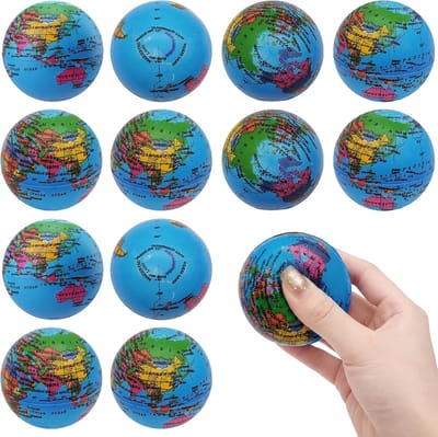 Thijox - 12 stuks stressballen, antistressballen wereldbol, knijpballen, voetbal stressballen, schuimballen voor kinderen en volwassenen, ideaal antis