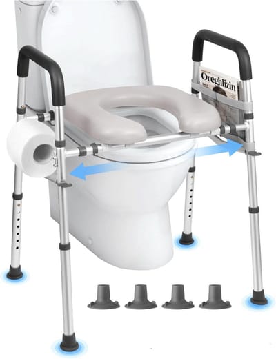 Verhoogde toiletbril met stevige zijgrepen voor veilige ondersteuning