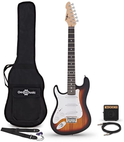 3/4 Linkshandige LA Elektrische Gitaar, Sunburst, + Mini Versterkerpakket