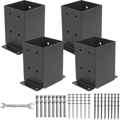 Paalbasis 4x4 - Paalanker Beugel - Ondersteunen Pergola - Roestvrij Gepoedercoat Staal - 4 stuks - Zwart
