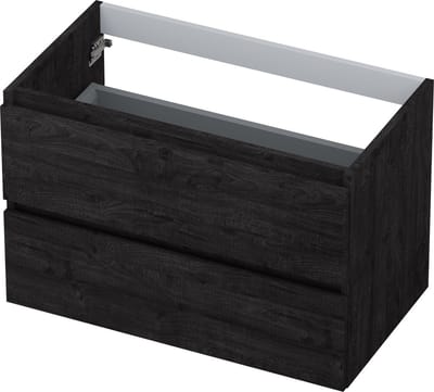 INK Wastafelonderkast - 80x45x52cm - 2 lades - greeploos - houten keerlijst - MFC Houtskool eiken
