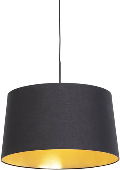 QAZQA combi - Klassieke Hanglamp met kap - 1 lichts - Ø 500 mm - Zwart Goud - Woonkamer | Slaapkamer | Keuken