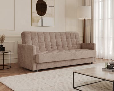 Slaapbank Tina met slaapfunctie en opbergruimte - 3-zits - 211 x 97 x 90 cm - Cappuccino (Lincoln 17D)