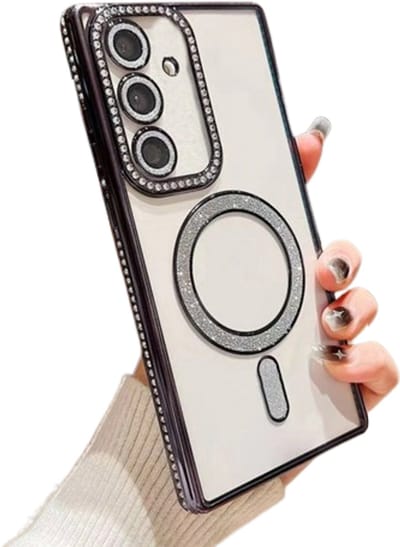 Diamant Glitter Telefoonhoesje Geschikt voor Magsafe met Camera Bescherming voor Samsung Galaxy S24 Plus / S25 Plus - FuturiQ - Zwart