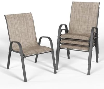Set van 4 Stapelbare Tu Stoelen - Hoge Rug - Ademend Textiel - Stalen Frame - Perfect voor Tuin, Balkon en Terras