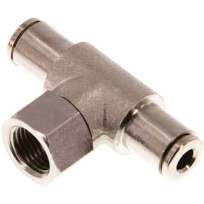 4mm x G1/8'' inline T-stuk Messing Insteekfitting Binnendraad Draaibaar NBR