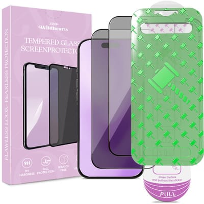 xoxo Wildhearts Privacy Screenprotector - 2 stuks - geschikt voor iPhone 15 Tempered Glass - Extra Sterk - Beschermglas inclusief installatie tool - gehard glas