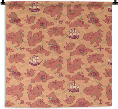 Wandkleed - Wanddoek - Piraat - Kaart - Patronen - Kinderen - 180x180 cm - Wandtapijt