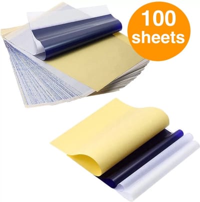 Professioneel tattoo transferpapier voor thermische printer en handmatige tatoeage ontwerpen | Carbonpapier | Overtrekpapier voor Tattoo Ontwerpen | Thermisch Printpapier | Transfer Machine Printer Accessoires - 100 Sheets
