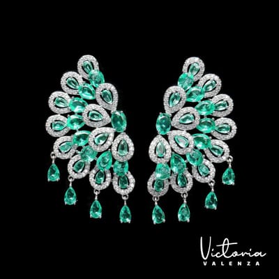 Victoria Valenza Saint-Tropez Luxe Oorbellen Dames Messing Oorringen - Groene Steen - Kleur Zilver - 1 Paar