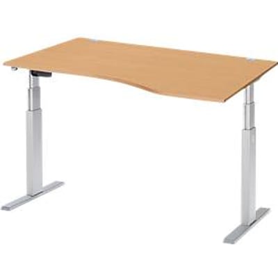 Schäfer Shop  Select Bureautafel met aanbouw ERGO-T, T-poot, aanbouw rechts, tweetraps elektr. in hoogte verstelbaar, B 1800 mm, beukenpatroon