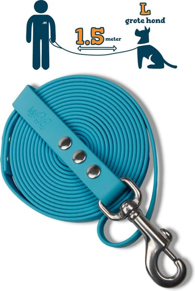 Miqdi hondenriem – BioThane® - lichtblauw – 1.5 meter lang – 19mm breed – L/XL - grote hond