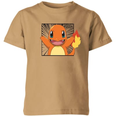 Pokémon Pokédex Charmander #0004 Kids' T-Shirt - Tan - 98/104 (3-4 jaar)