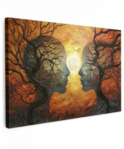 Allecto - Canvas Schilderij - Wanddecoratie - Abstract Kunst - 120x80 cm - Muur Decoratie - Geschikt voor Woonkamer - Mensen en Bomen