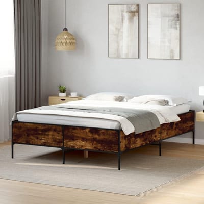Tweepersoonsbedframe - Bedframe Hout Metaal - Slaapkamer Inrichten - Multiplex Lattenbodem - 160x200 cm - Sonoma Eiken