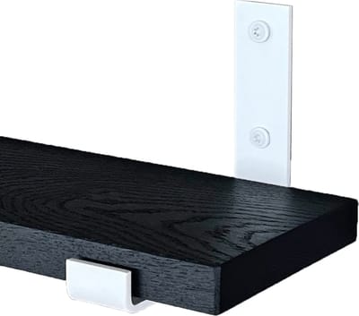 GoudmetHout® Wandplank Industrieel - 180 x 15 cm Muurplank - Zwart Eiken Hout - Decoratie Wandrek & Boekenrek - Hangplank Keuken - Wall Shelf + 2 Mat Witte Plankdragers van Staal