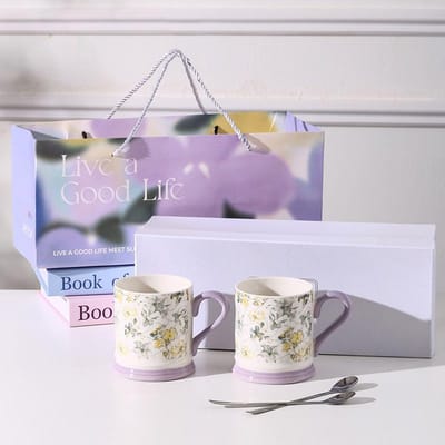 Iris Hoge Waarde Keramische Waterbeker Koppelsbeker Souvenir Retro Bloemenmok Zakelijke Cadeauset 401-500ml