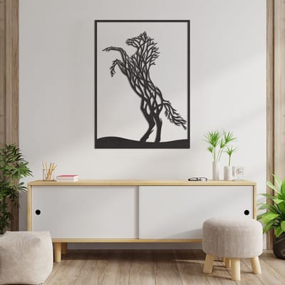 Wanddecoratie Paard - Muurdecoratie Paard - Muurdecoratie Hout - Wanddecoratie Hout - Muurdecoratie Woonkamer - Wanddecoratie Woonkamer - Wanddecoratie Industrieel - Wanddecoratie Dieren - Home Decor - Wall Line Art - 80 x 59 cm