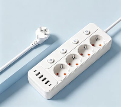 Slimme EU-stekkerdoos met 3 stopcontacten, 4 USB-poorten & 2 USB-C-snellaadpoorten, individuele schakelaars, verlengsnoer van 1,8 m, stekkerdoos met overspanningsbeveiliging voor thuis, kantoor en op reis