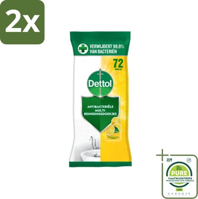 Dettol - Reinigingsdoekjes - Sprankelende Citroen - 99,9% Bacterieverwijdering - 72 Doekjes - Voordeelverpakking - 2 stuks - Reinigingsdoekjes - Antibacterieel