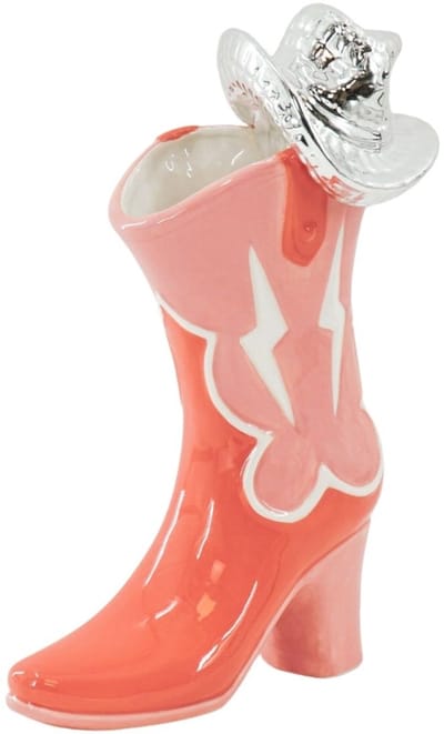 Housevitamin Bloemenvaas Laars met Disco Hoed – Keramische Design Vaas – Roze / Oranje – 26,5 cm