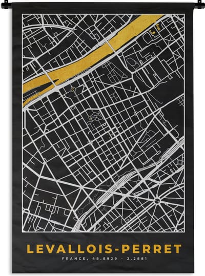 Wandkleed - Wanddoek - Plattegrond – Levallois-Perret – Stadskaart – Kaart – Frankrijk - 120x180 cm - Wandtapijt