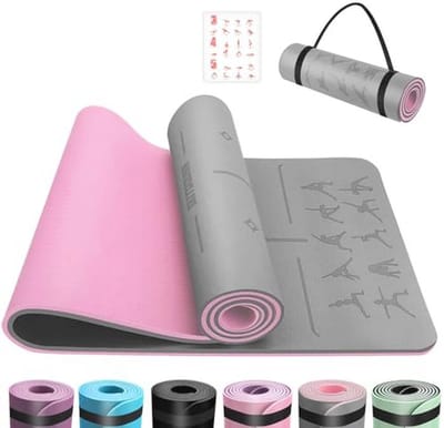 Yogamat TPE 6 mm Antislip Huidvriendelijk Sportmat voor Pilates Gymnastiek Meditatie Thuis en Op Reis 183 x 61 cm Grijs