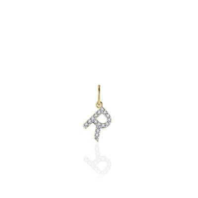 Gisser Jewels - Hanger excl. Collier - Letter R gezet met Zirkonia - 8mm - Geelgoud Verguld Zilver 925