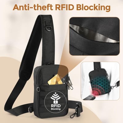 Tactische waterdichte draagtas - anti-diefstal crossbody borstpakket voor mannen, mini-schoudertas met ritssluiting en RFID-blokkering voor reizen, werk, sport