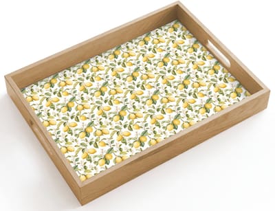 Dienblad hout 40x30 cm - Schootdienblad - Frans - Citroen - Geel - Groen - Borrelplank rechthoek - Plateau dienbladen