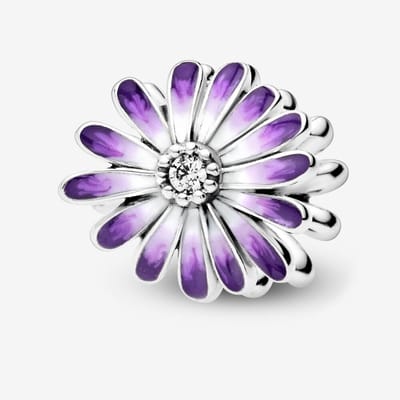 Fler® | Bedel | Past op populaire bedel armbanden (standaard-3mm) | armbandbedel | Paars madeliefje | Hangbedel Charm | 925 Sterling Zilver | Heldere Zirkonia | Emaille | Paars Bloem bedel | Kerstcadeau | Sinterklaas Cadeau | Valentijn kado