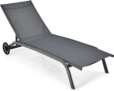 Verstelbare Loungestoel - Ligstoel Tuin - Ontspannen Buiten - Met Wielen - 1905 cm - Grijs