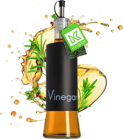 Kadax Dispenser voor vloeibare specerijen, glazen fles met stalen elementen, glazen dispenser voor olie, azijn, vinaigrette, oliereservoir, olijfoliedispenser (vinaigrette, zwart)