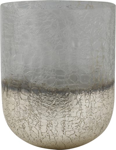 PTMD Lezz windlicht vaas craquelé glas met zilver gespoten onderzijde L - Lezz Silver half cracked glas vase round low L