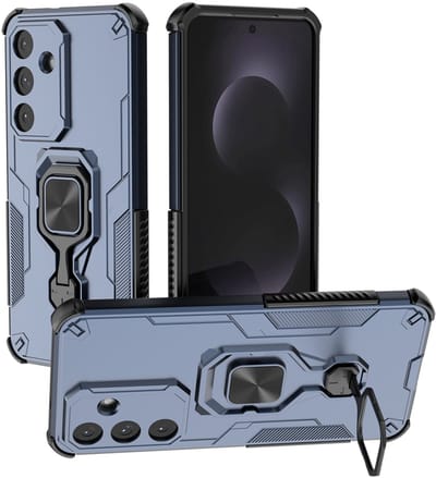MobyDefend Hoesje - Geschikt voor Samsung Galaxy S25 FE - Dubbelgelaagde Pantsercase Met Standaard - Blauw
