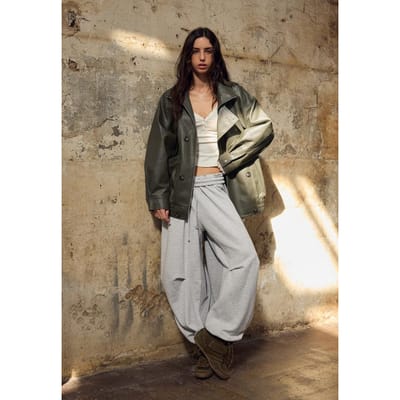 Stradivarius Oversized leereffect jack  Kaki XS